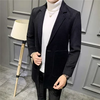 

winters wool woolen cloth coat paragraph recreational dust coat grows in han edition cultivate morality men jacket