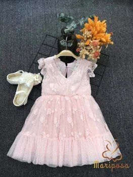 

6510 Ruffles Fly Sleeve Embroidery Princess Baby Girl Dress New Summer Party Wedding Kid Dress For Girl Wholesale Child Clothes