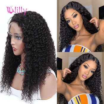 

ULilly Peruvian Kinky Curly Wig Pre Plucked Remy Lace Front Human Hair Wigs With Baby Hair Natural Color