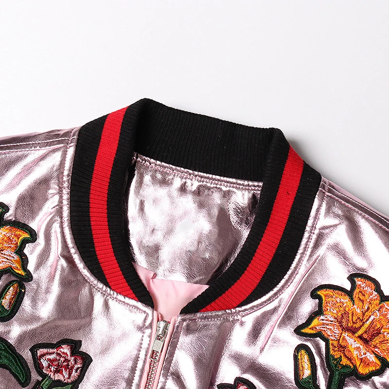 ECRURANI Casual Embroidery Jacket For Women O Neck Long Sleeve Zipper Hit Color Jackets Female Fashion New Clothing 2021 Stylish