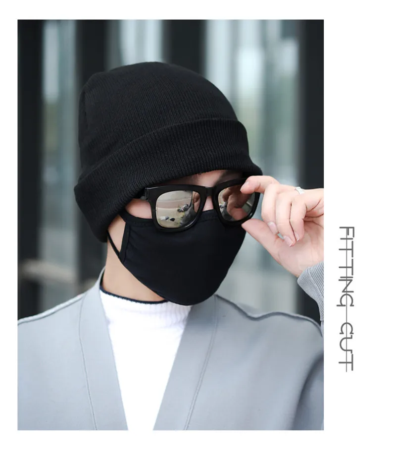 1PCS Casual Earmuffs Skullies Beanies Men Women Warm Knitted Winter Hat Fashion Solid Hip-hop Beanie Hat Winter Hats For Men