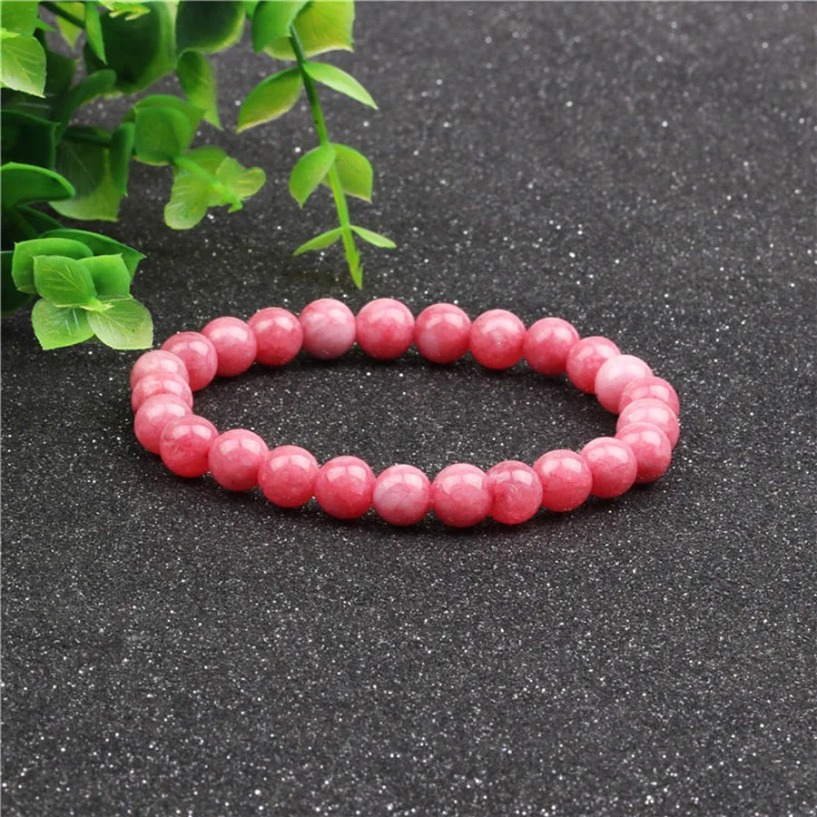 Rhodochrosite Натуральный мужской браслет с бисерамы 8 мм натуральный камень вулканическая порода тигровый глаз черный ониксовый матовый бусины из лечебных камней стрейч Шарм Йога женские ювелирные изделия - Окраска металла: Rhodochrosite