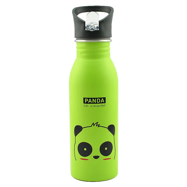 Портативная чашка из нержавеющей стали с милым животным узором, Спортивная бутылка для путешествий, кемпинга, бутылка для холодной воды, детская бутылка для воды Y1 - Цвет: Green