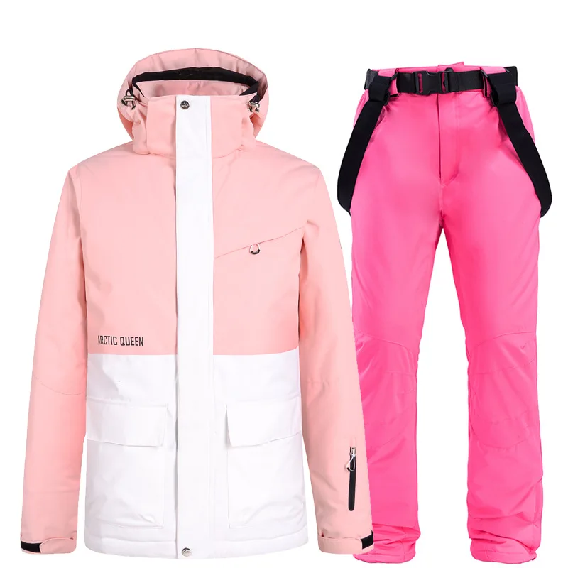 Fashion Women Men Winter Color Matching Patchwork Ski Suit Windproof
