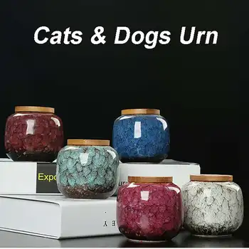 

New Ice Glaze Cremation Urns Funeral Keepsake Pet Dog Cat Cremation Urn Birds Ashes Casket Pets Memorials with Lid 8*7.2CM