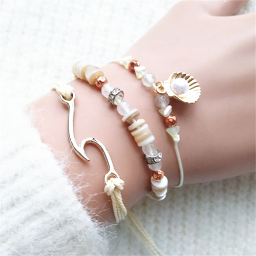 Crystal Bowknot Girl Shell Beads Anklets Fashion Summer Beach Bow Jewelry Charm Bracelets For Women Female Jewelry Gift