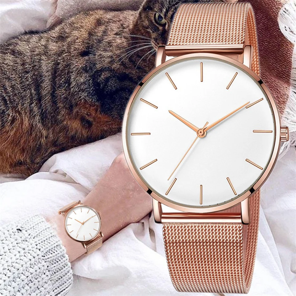 

2021 minimalist ladies fashion ultra-thin sports watch simple casual ladies business stainless steel mesh strap quartz watch