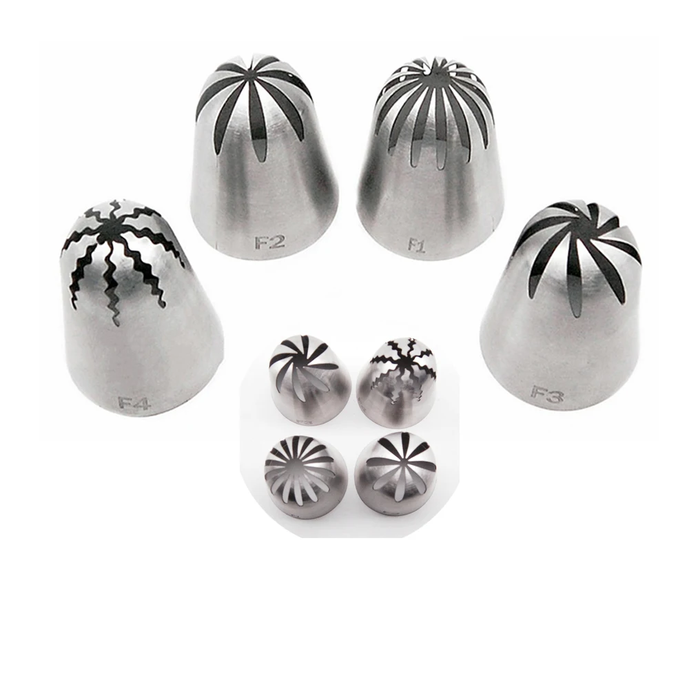 4 Patterns Dessert Nozzle Tips Set Christmas Kitchen DIY Icing Piping Cream Reusable Pastry Nozzle Cupcake Cake Decorating Tools