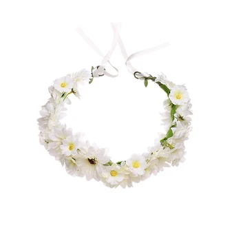 

Simulation Cloth Sun Daisy Ring Flower Crown Hair Wreath Fake Flower Headband Adjustable Ribbon Headdress