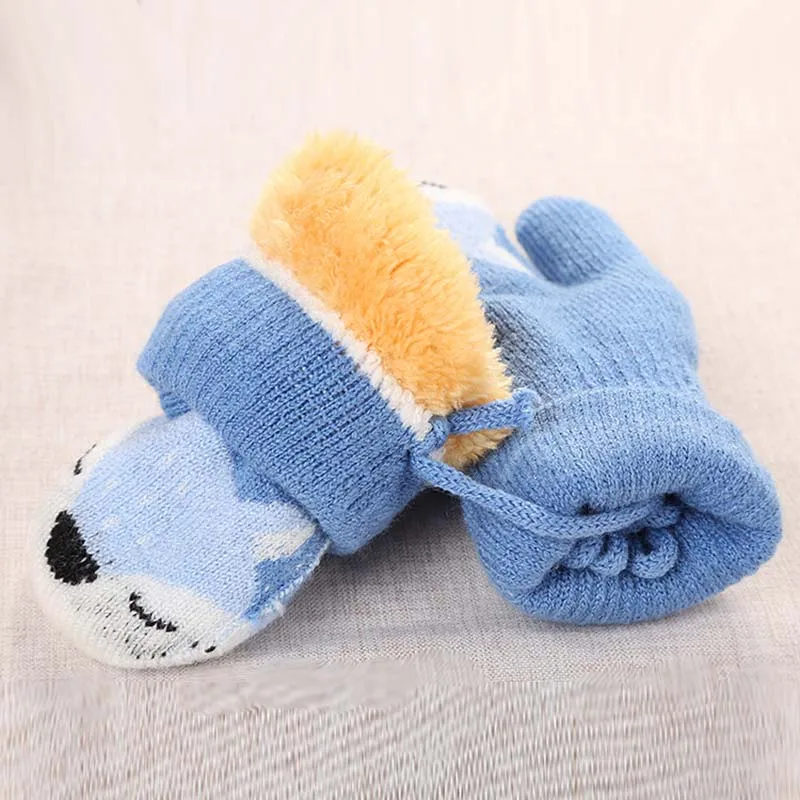 Children winter gloves Cute Cartoon Fox Thicken Warm Gloves Knitted Wool Kids Boys Girls Finger Mittens handschoenen