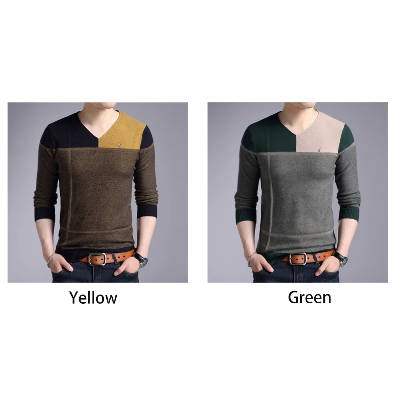 Black Friday Winter Sweater Cashmere Men?s Fashion Color Blocking V-neck Thickening Fit Long Sleeve Sweater Trend Men's Casual Sweater