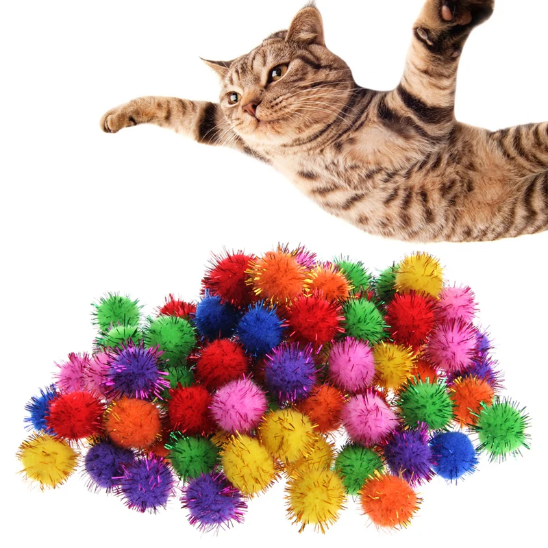 

100 PCS Colorful Mini Sparky Glitter Tinsel Balls Small Pom Ball For Cat Toys