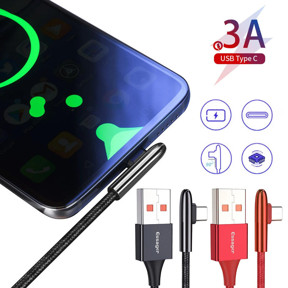 

Essager 90 Degree USB Cable Type C for Samsung S10 Xiaomi K20 Oneplus 7 Pro 6 T 3A Fast Charging USBC Type-C Charger