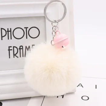

Sitaicery Simple Key Chain Fur Ball Pompon Keychain Pompom Bell Rabbit Fur Plush Keychains For Woman Car Bag KeyRing Trinket