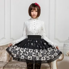 Принцесса сладкий Лолита Юбки оригинальные японские черные Созвездие решетки печатных кружева край Принцесса плиссированные юбки GZWY011