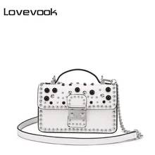 Женская сумка через плечо LOVEVOOK, маленькая дамские сумки в руках с короткими ручками, наплечная сумка с заклепками и цепями, из искусственной кожи высокого качества