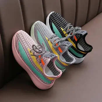 

New children's Net shoes spring new boys running shoes girls casual breathable flying woven coconut shoe net children's sneakers