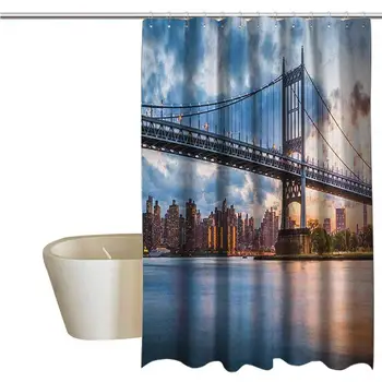 

New York City Elegant Shower Curtains Kennedy Triboro Bridge in Queens New York Manhattan River Scenery Waterproof Fabric Shower