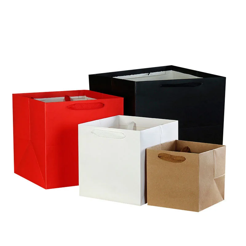 White Black Brown Red Paper Gift Bags Kraft Paper Candy Box With Handle Wedding Birthday Party Gift Package Boxes Gift Cases
