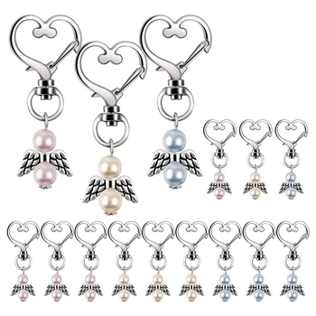 

33Pcs Party Favors Christening Set, Angle with Heart Shape Design Buckle Keychain for Guest Rustic