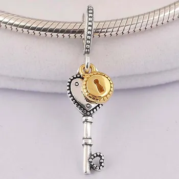 

Original Gold Color Key To My Love Heart Pendant Beads Fit 925 Sterling Silver Bead Charm Bracelet Bangle Diy Jewelry