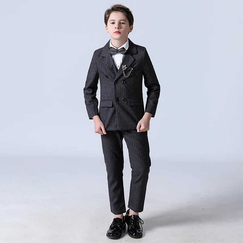 

New Arrival Children Suits Striped Double Breasted Boy's Suits Teenagers School Party Clothing Fashion Kids Performance Costume
