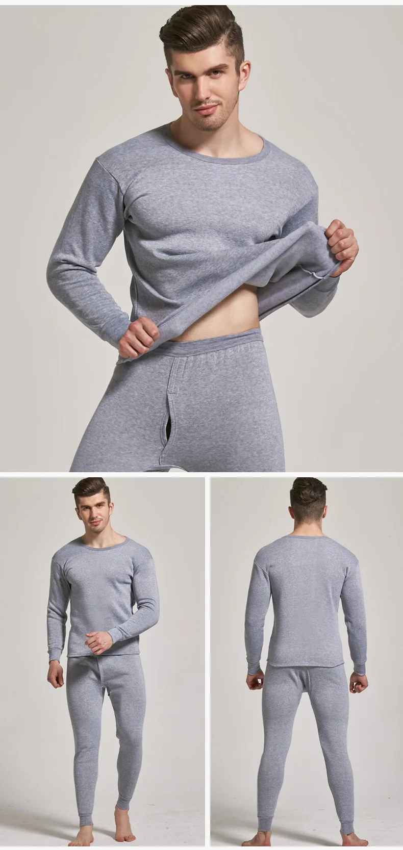 Men's Thermal Underwear Set Winter Long-Sleeved Tousers Two-Piece Solid Color Plus Velvet Thickening Slim Thermal Underwear Set merino wool long johns