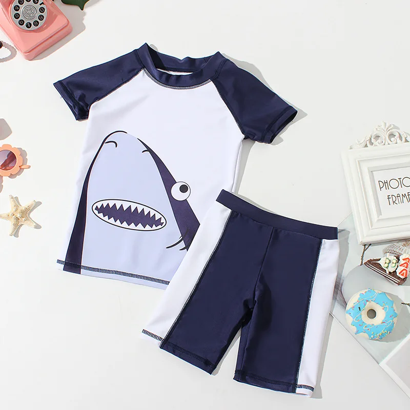 

New print Shark Tankini T-Shirt and Pants Two Piece Swimsuit Baby Boy 2-10 Years Boxer Swimwear Kids Beach Bathing Suit Children