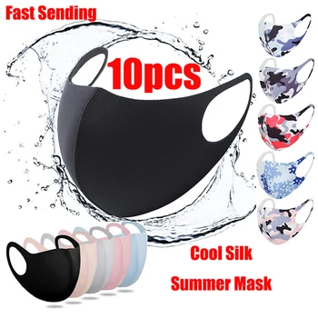 

10pcs Summer Face Mask Black Mouth Mask Reusable Washable Mascarillas Cool Silk Breathing Masque Facial Mask