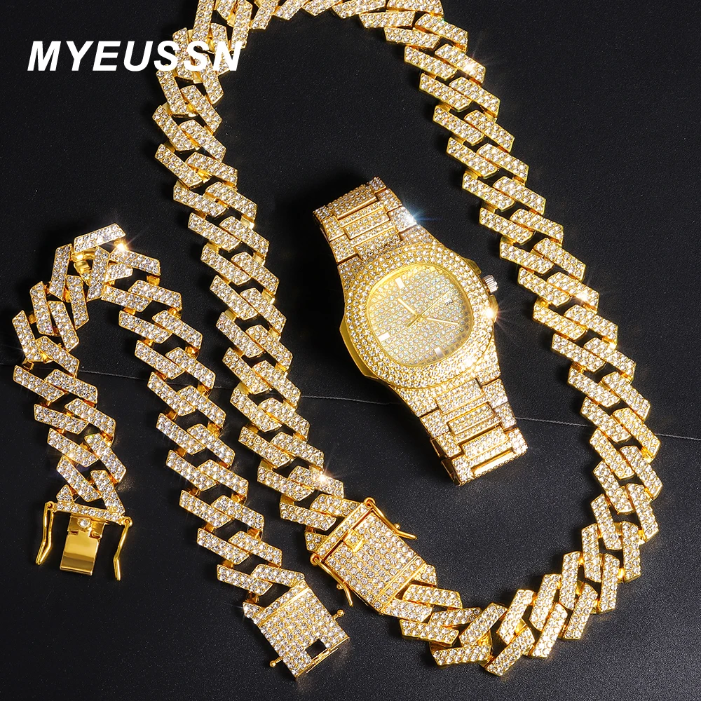 Iced Out Watch Men Cuban Necklace Men 