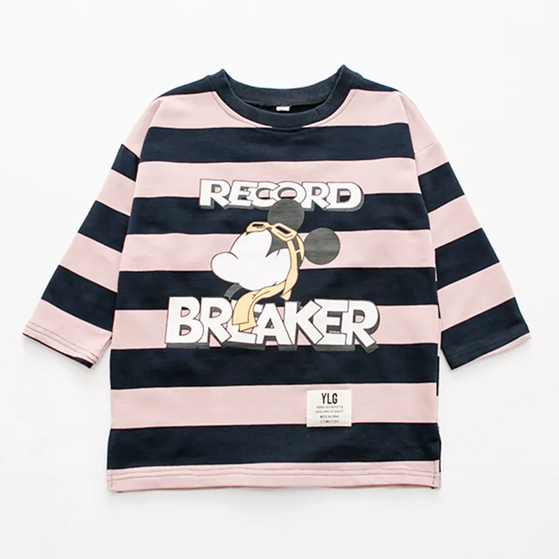 Mickey T-shirt Baby Girl Clothes Autumn New Fashion Long Sleeve Tees Tops Kids Clothes Children Catoon Mickey Striped Girl Tops