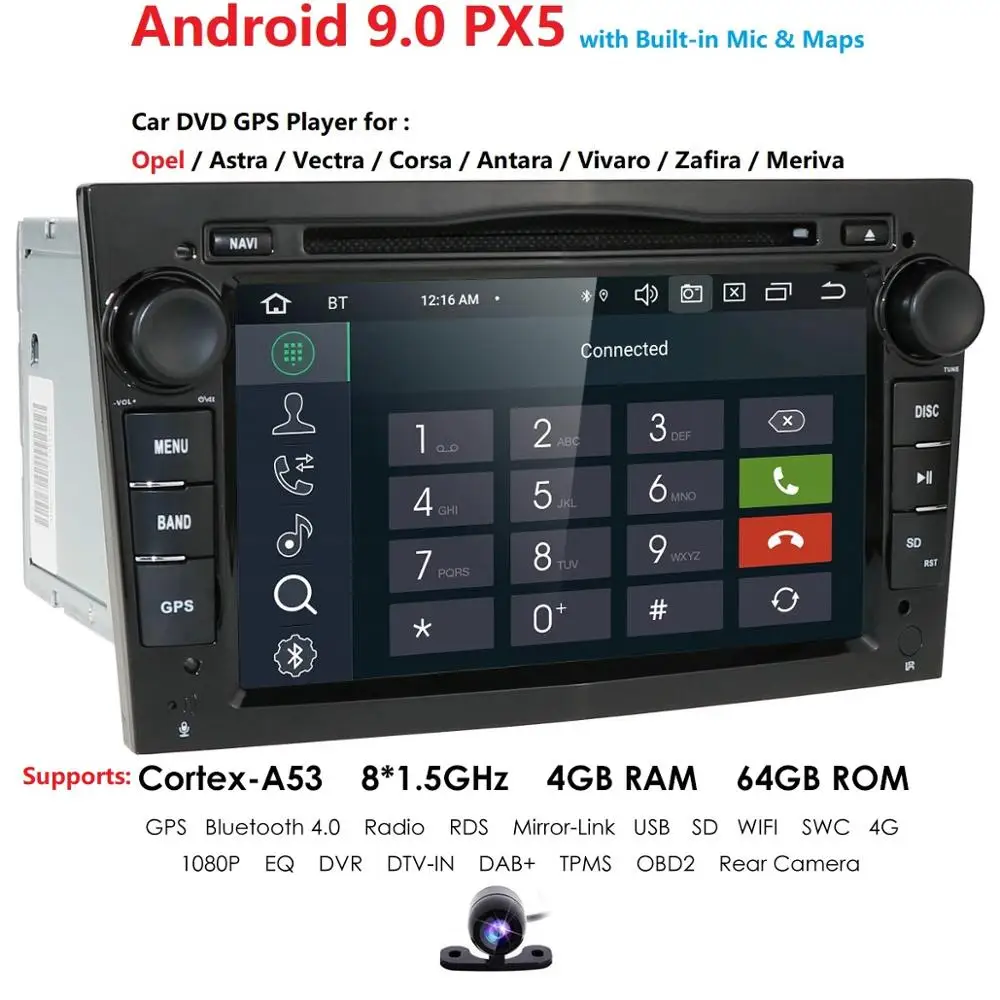 HD 1024*600 OctaCore Android 9,0 автомобильный магнитофон gps dvd-плеер для Opel Astra H Vectra Corsa Zafira B C G поддержка OBD2 4G + 64G