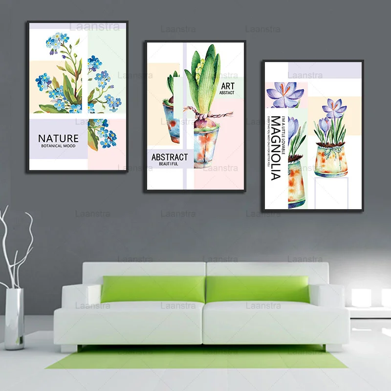 Blue Bellflower Room Decoration Poster Abstract Plant Modern Style Canvas Painting Potted Wall Picture for Living | Дом и сад