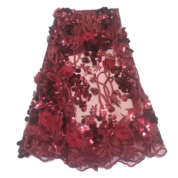 

Latest Nigerian Tulle Lace 3D Flower sequins French Net Beaded Lace Fabric For Nigerian Wedding Embroidery African Lace Fabric