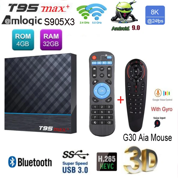 T95 MAX Plus S905X3 Amlogic Android 9,0 tv Box 8K 100m lan 2,4G 5G Wifi опционально HDR Bluetooth Youtube Netfilx google box - Цвет: 4G 64G G30