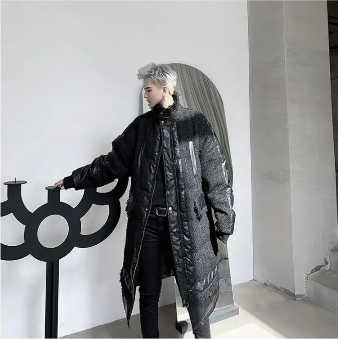 M-XL! Зимняя одежда индивидуального материала сшитая мужская длинная куртка свободного покроя с воротником из хлопка молодежное толстое хлопковое пальто