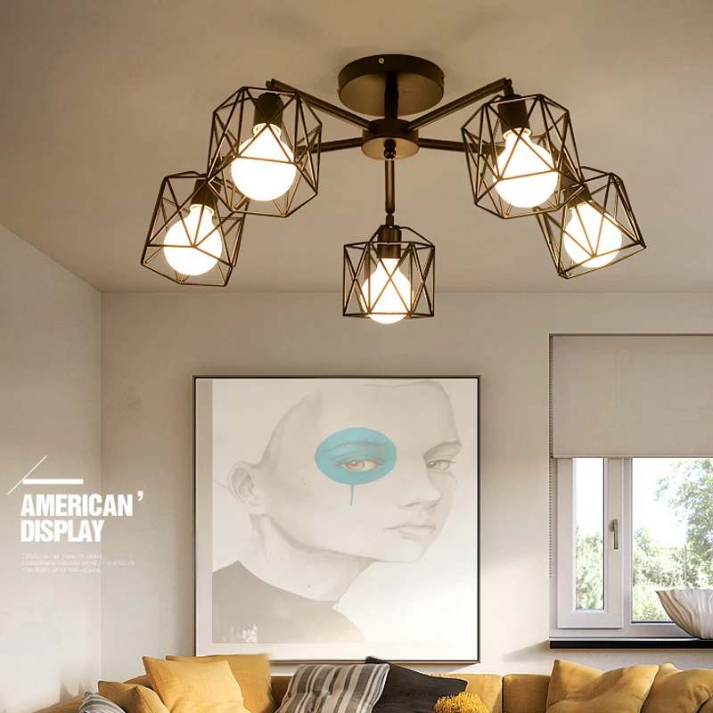 Nordic retro ceiling lamp multi-bar forged iron ceiling lamp E27 light bulb corridor living room, bedroom, dining room lamps
