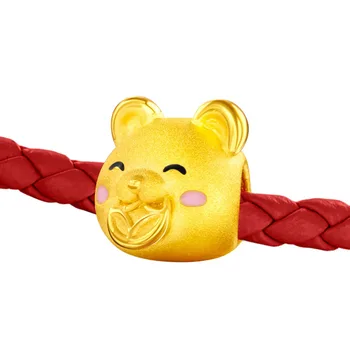 

24K Yellow Gold Bracelet 3D 999 Gold Coin Lovely Mouse Bracelet