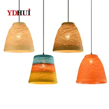 Creative Idyllic Rattan Weaving Hemp Rope Pendant Lamp Coffee Shop Farm Bar Restaurant American Country Hanging Light Fixtures