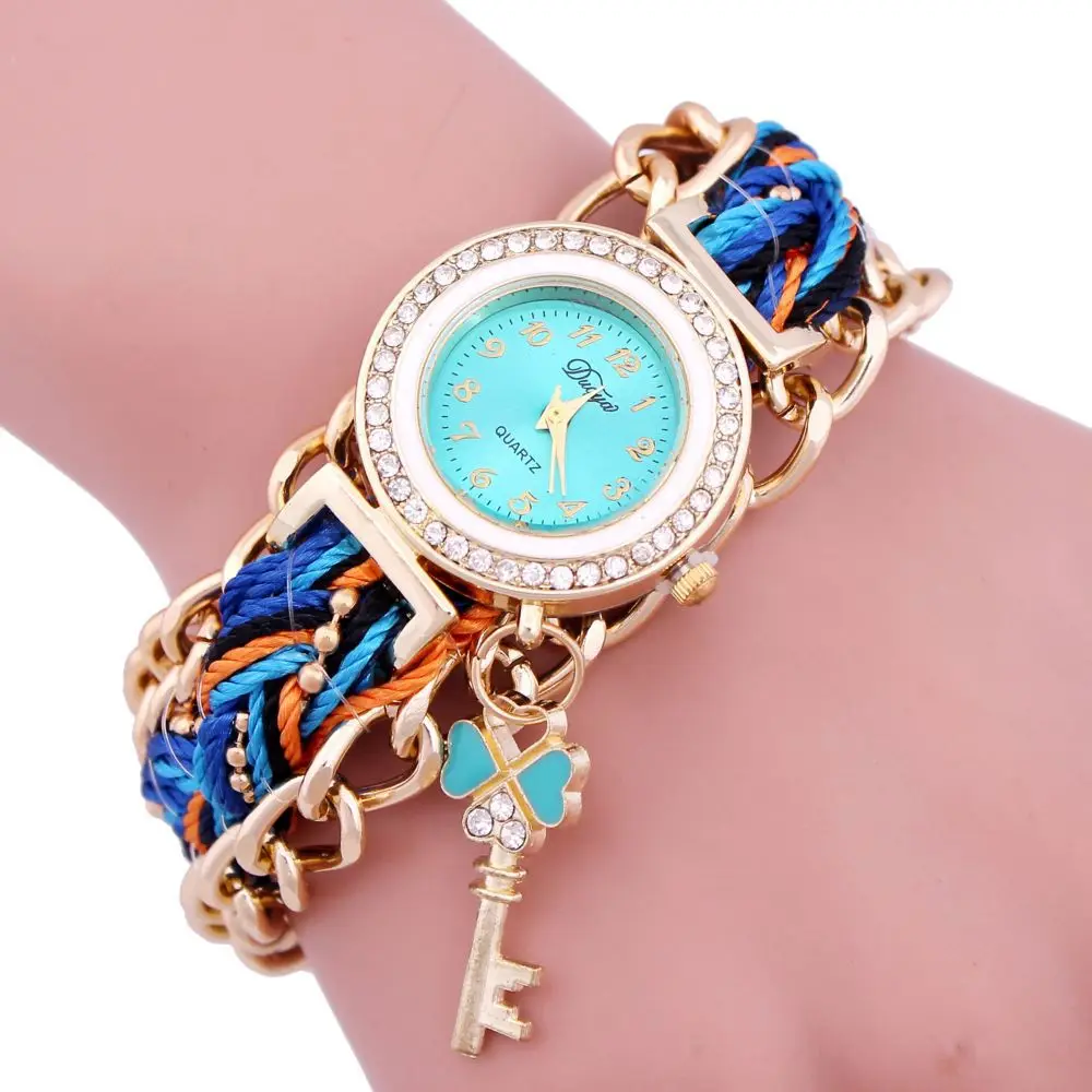 

2017 New Style Coiling Bracelet Watch Key Pendant Diamond Set Students Punk Korean-style Retro Fashion Ladies' Watch