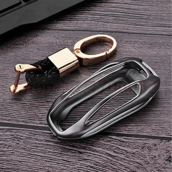 

For Tesla Model X Aluminum Alloy Car Key Case Cover Key Shell Bag Protector Silver Black Gray Rose Golden Golden