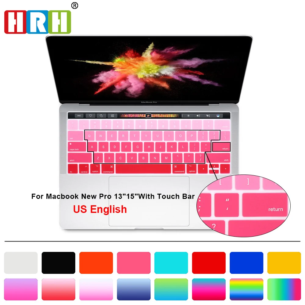 HRH Радужный силиконовый чехол для клавиатуры США защита кожи Macbook Pro 13 &quotA1706 A1989 и