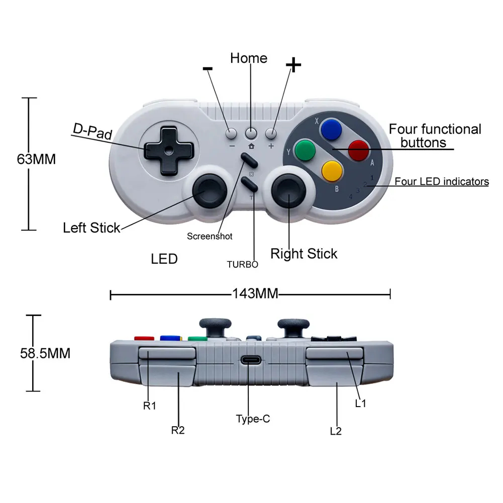 Wireless Gamepad Controller Portable Handheld Joystick Game Console for Nintendo Switch PC Dual Motor Vibration Turbo
