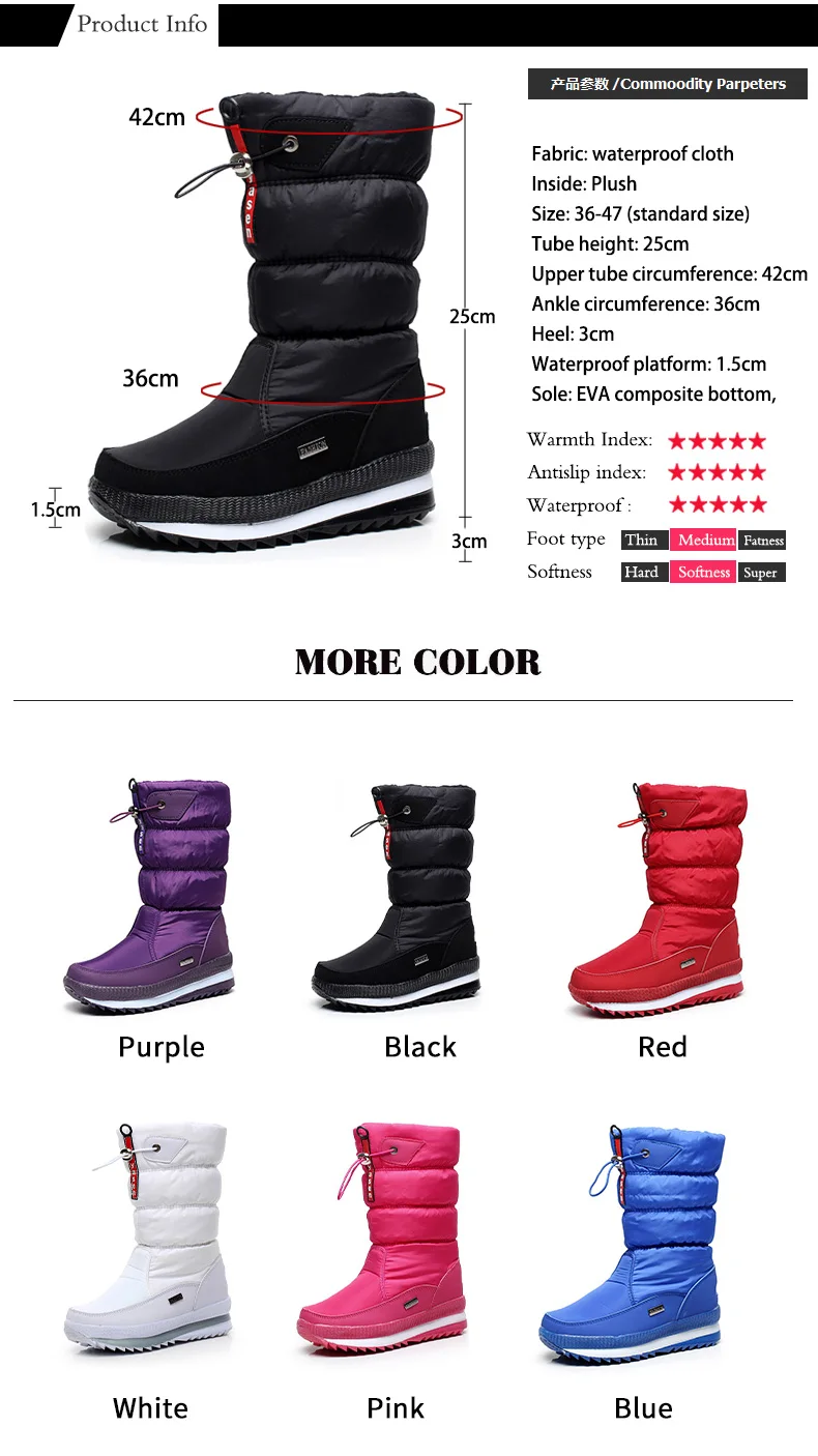Women snow boots  platform winter boots thick plush waterproof non-slip boots  fashion women winter shoes  warm fur  botas mujer