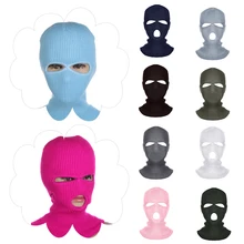 Зимняя вязаная шапка, 3 отверстия, полная маска для лица, лыжная маска, унисекс, шапка, Балаклава, капюшон, мотоциклетный шлем, для женщин и мужчин, полный шлем для лица