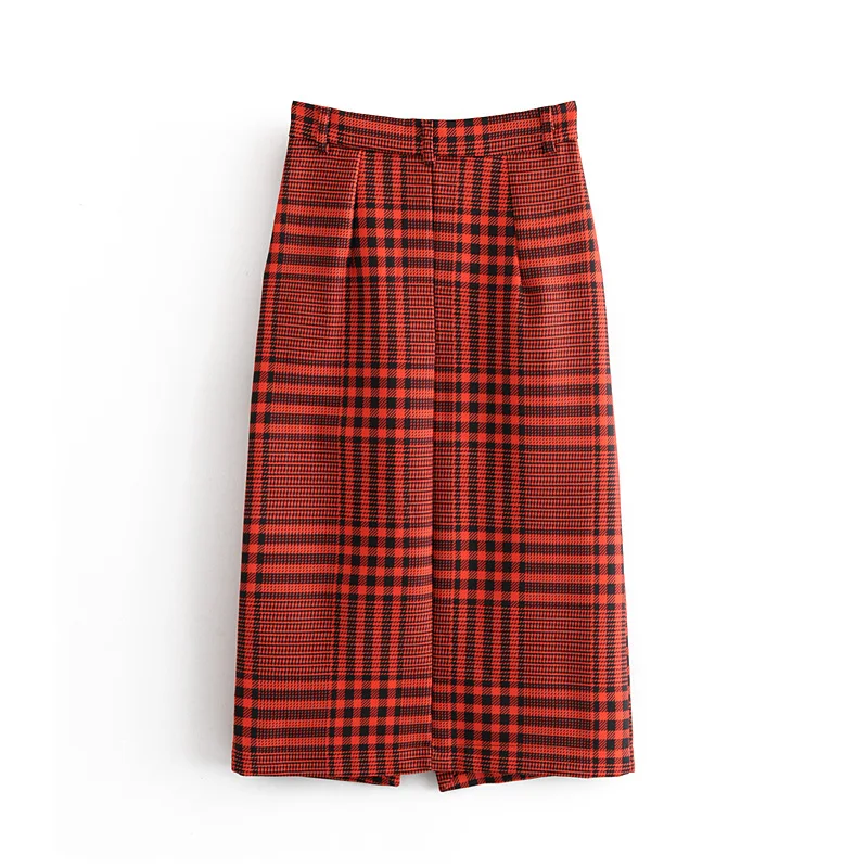 Модная женская юбка Za, винтажная клетчатая юбка-карандаш, на молнии, с карманами, с разрезом, высокая талия, офисная одежда, шикарная, до середины икры, для девушек