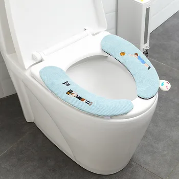 

2 Slices Toilet Seat Cover Mat Thicken Warm Stickers Washable Sticky Toilet Seats Cartoon Kids Bathroom Winter Soft Toilet Mats