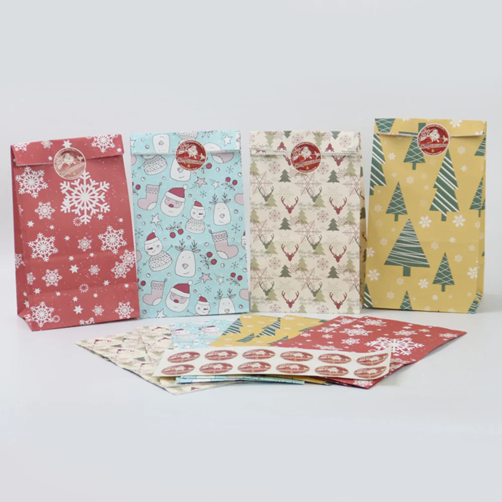 24 Pcs Christmas Candy Packaging Jewelry Food Bread Bags Kraft Paper Gift Bags
