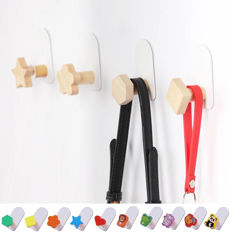 Nordic Wood Wall Decorative Hanger Hooks Punching-free Behind-door Clothes Coat Bags Keys Holder Hook Bathroom Tower Hook Rack
