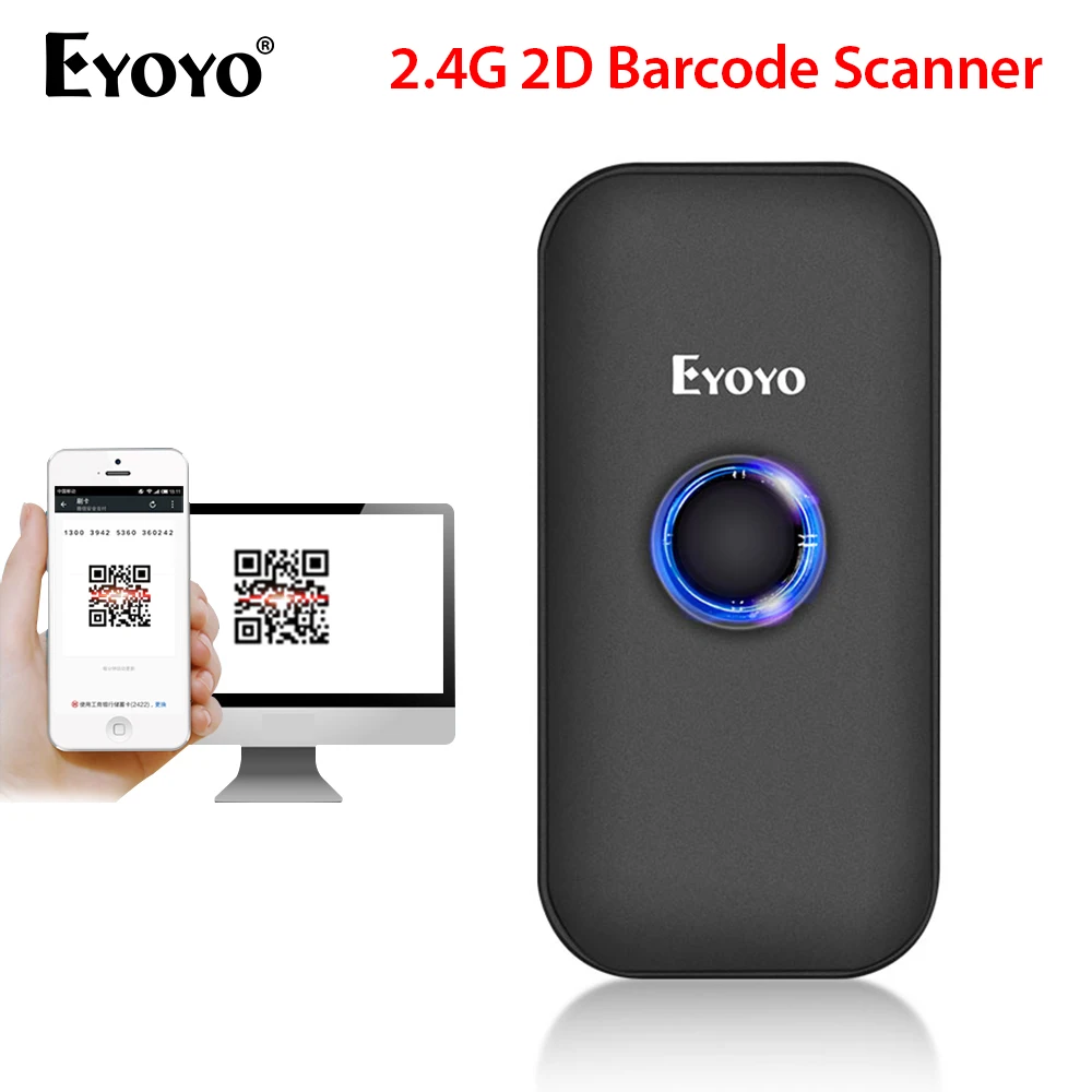 

Eyoyo EY-009 Mini 1D/2D QR Barcode Scanner 2.4G Wireless&Bluetooth Bar Code Reader Portable 1D QR Image Scanner for IOS Android